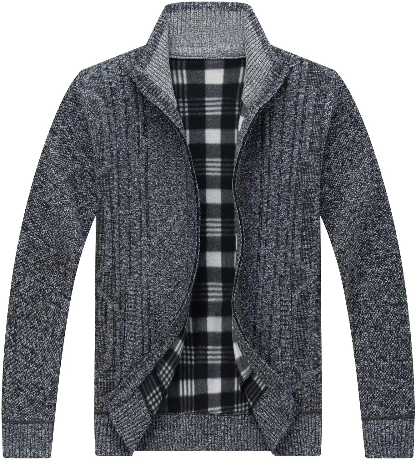 Men's Knit Cardigan Sweater Slim Fit Long Sleeve Stand Collar Full Zipper Casual Sweater