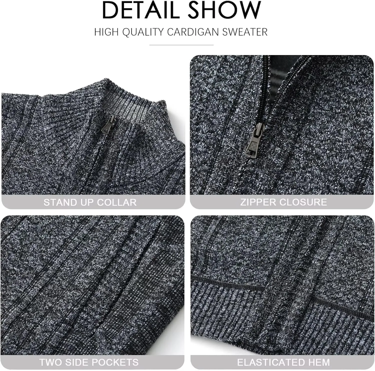 Men's Knit Cardigan Sweater Slim Fit Long Sleeve Stand Collar Full Zipper Casual Sweater