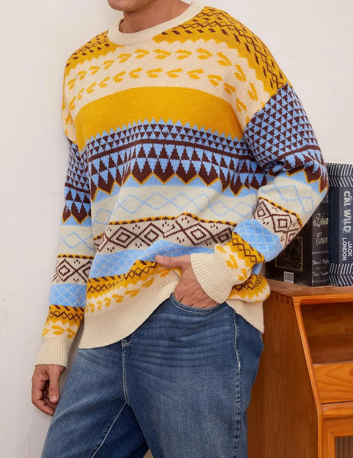 Mens Knit Sweater Grandpa Vintage Knitted Sweaters Oversized Striped Spring Pullover Casual Long Sleeve Pullovers