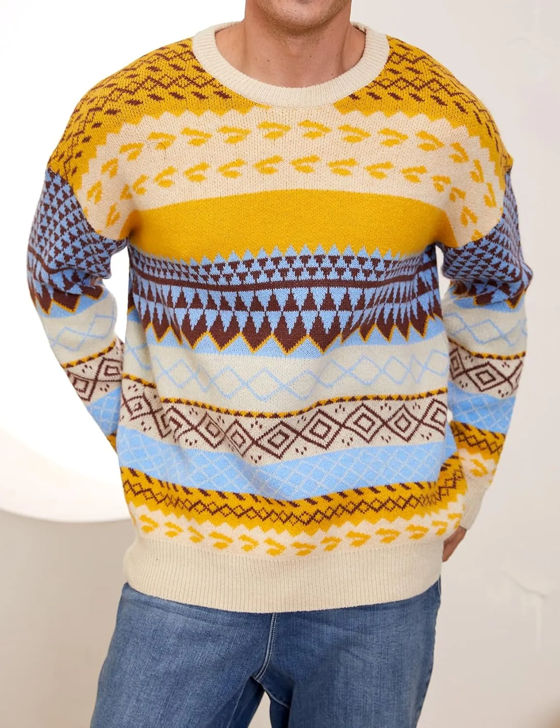 Mens Knit Sweater Grandpa Vintage Knitted Sweaters Oversized Striped Spring Pullover Casual Long Sleeve Pullovers