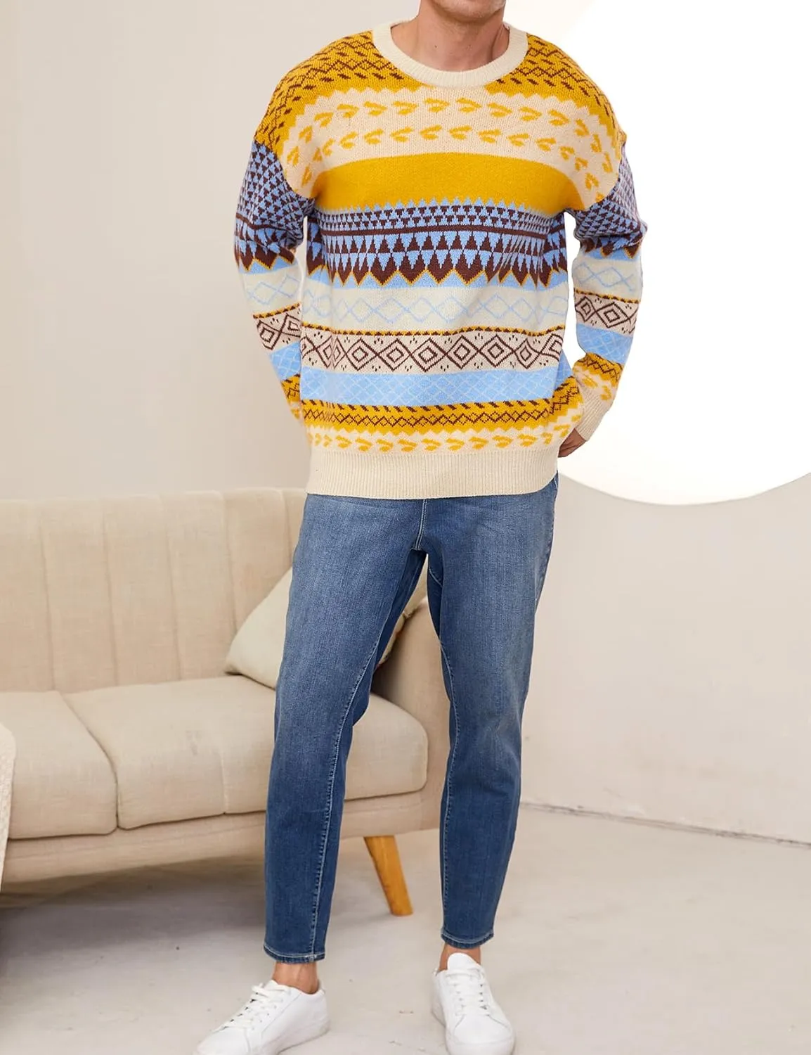 Mens Knit Sweater Grandpa Vintage Knitted Sweaters Oversized Striped Spring Pullover Casual Long Sleeve Pullovers