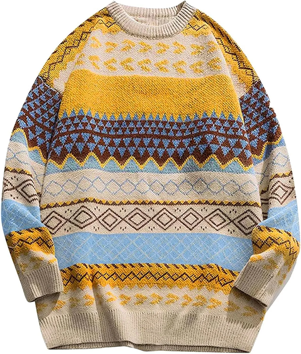 Mens Knit Sweater Grandpa Vintage Knitted Sweaters Oversized Striped Spring Pullover Casual Long Sleeve Pullovers
