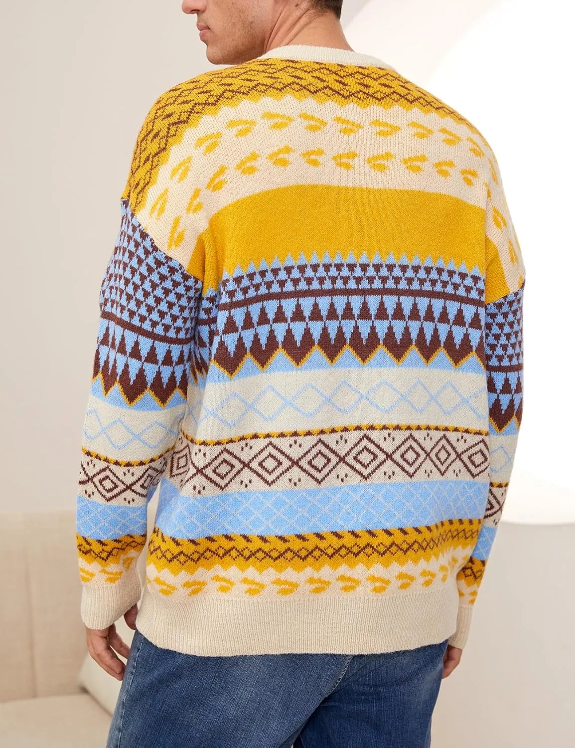 Mens Knit Sweater Grandpa Vintage Knitted Sweaters Oversized Striped Spring Pullover Casual Long Sleeve Pullovers