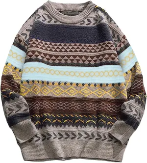 Mens Knit Sweater Grandpa Vintage Knitted Sweaters Oversized Striped Spring Pullover Casual Long Sleeve Pullovers