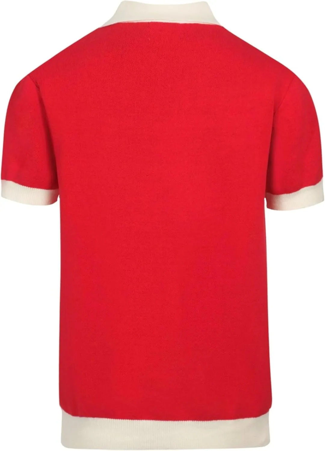 Men's Knitted Vintage Polo Shirt, 1960s Mod Style V-Neck Retro Polo Animal Pattern Shirt with Button Red