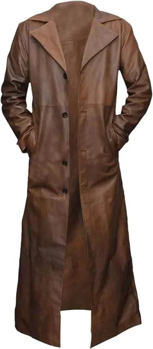 Mens Leather Long Coat - Men's Trench Full Body Genuine Leather Coat - Real Lambskin Leather Long Coat