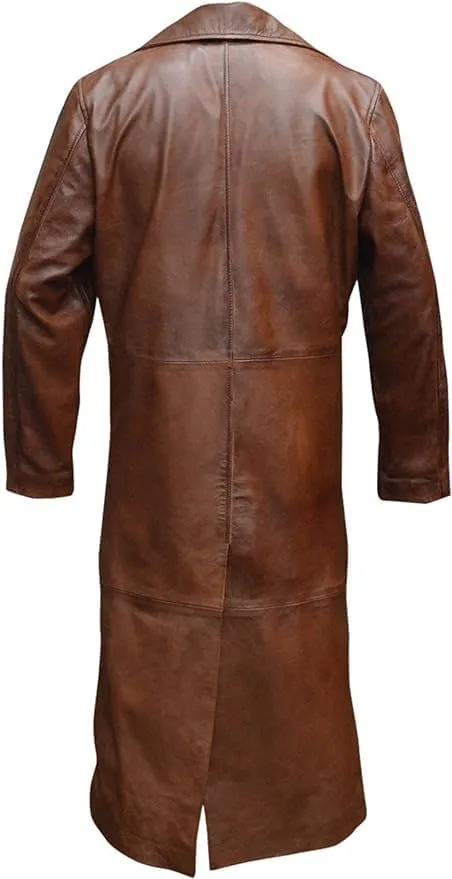Mens Leather Long Coat - Men's Trench Full Body Genuine Leather Coat - Real Lambskin Leather Long Coat