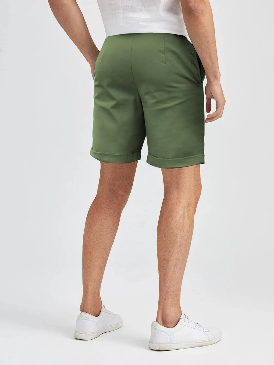 Men's Linen Casual Classic Short Elastic Waist Summer Beach Lightweight Board Slim-Fit with Pockets