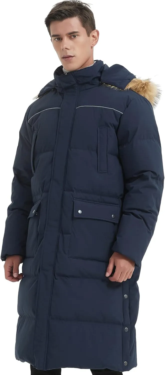 Men's Long Down Coat Thickened Long Puffer Coat Maxi Down Jacket Navy Blue Down Parka