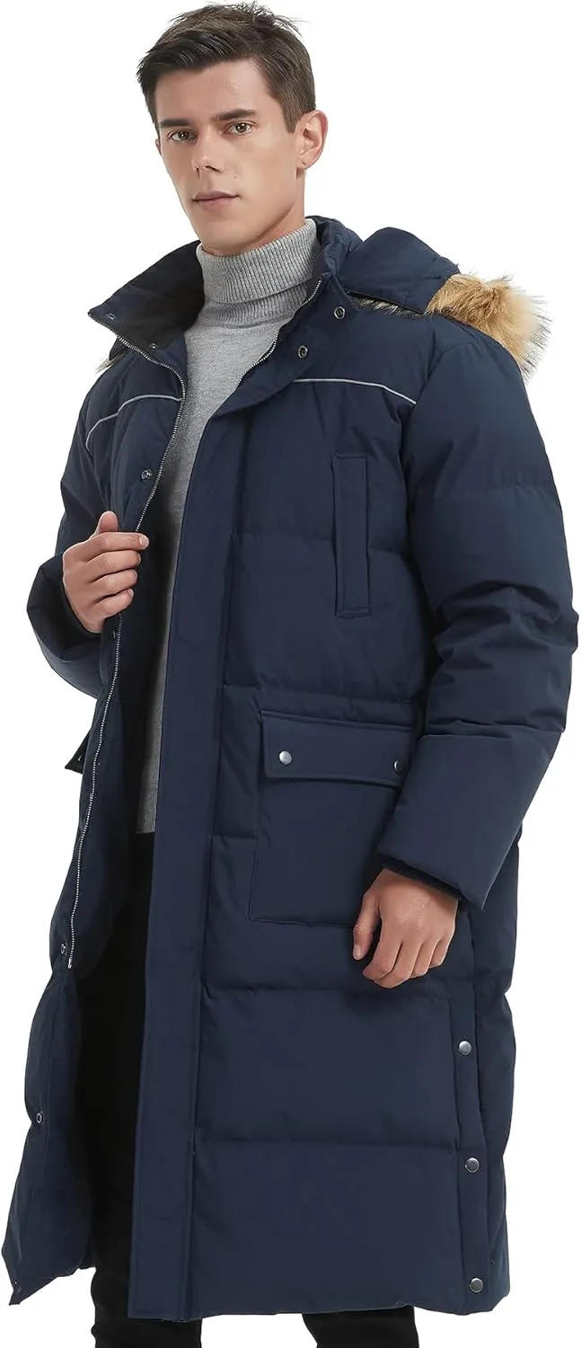 Men's Long Down Coat Thickened Long Puffer Coat Maxi Down Jacket Navy Blue Down Parka
