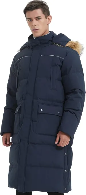 Men's Long Down Coat Thickened Long Puffer Coat Maxi Down Jacket Navy Blue Down Parka