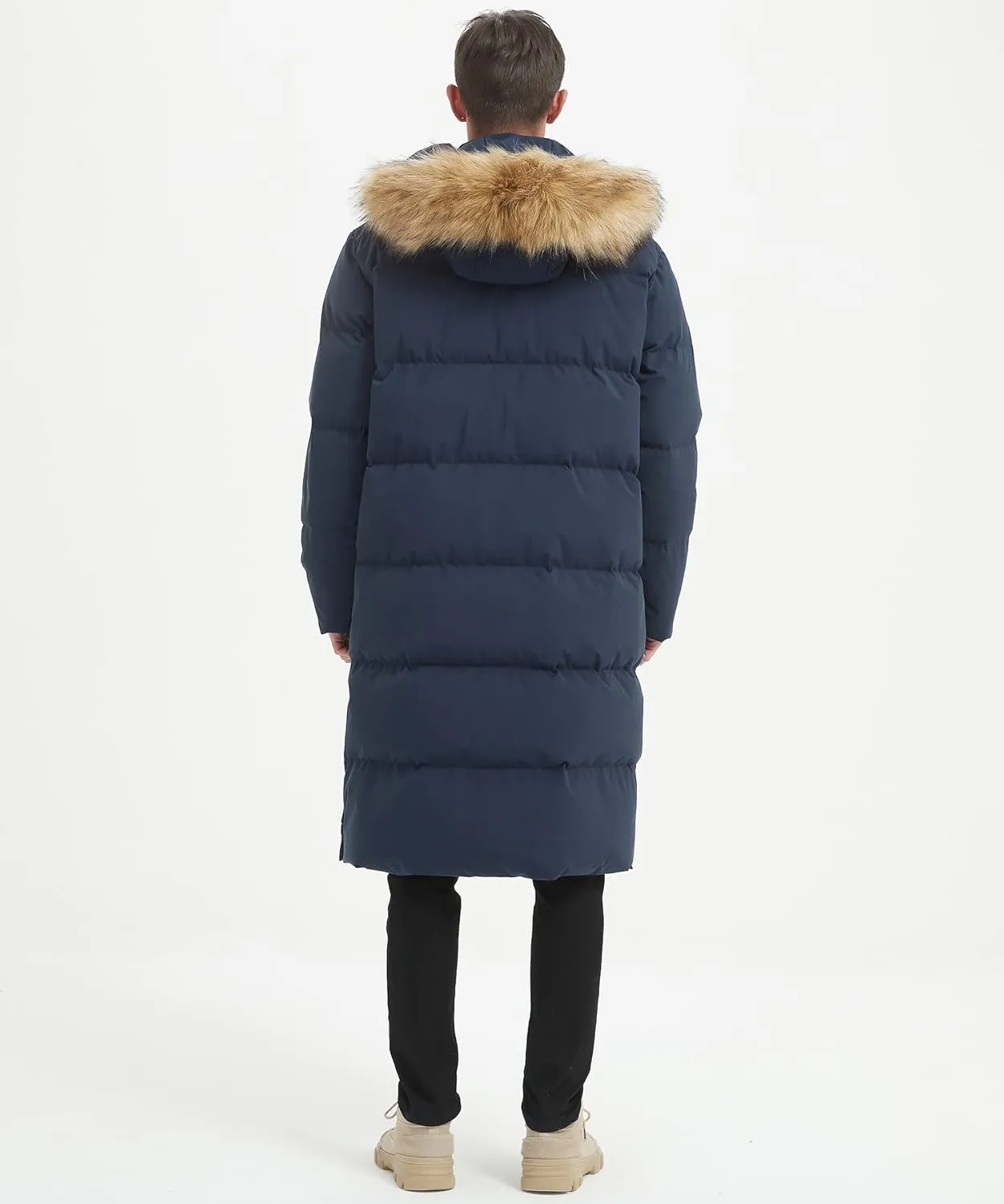 Men's Long Down Coat Thickened Long Puffer Coat Maxi Down Jacket Navy Blue Down Parka
