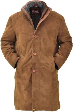 Mens Long-mire Sheriff Walt Robert Taylor Brown Suede Leather Coat Jacket Men