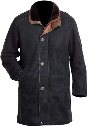 Mens Long-mire Sheriff Walt Robert Taylor Brown Suede Leather Coat Jacket Men