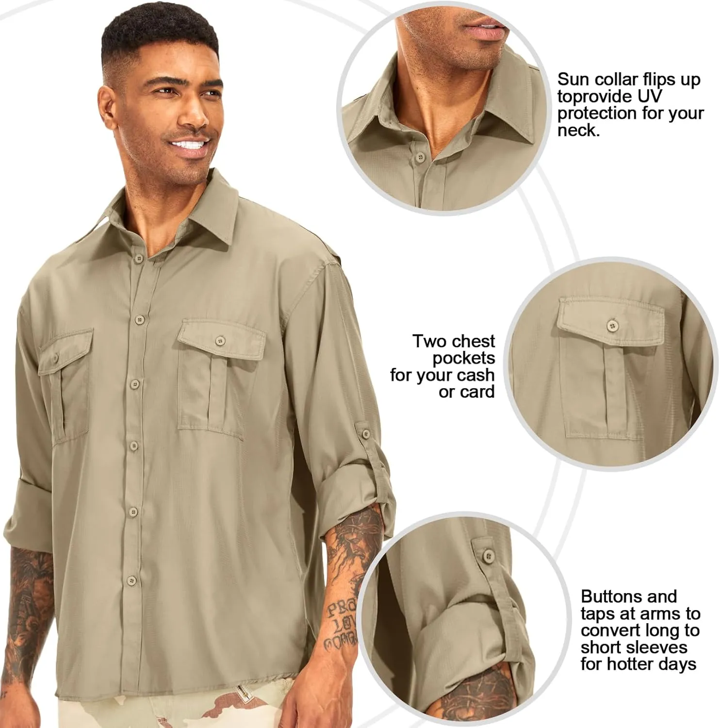 Men's Long Sleeve UV Sun Protection Shirt UPF 50  Quick Dry Cooling,Fishing Shirt for Safari Travel Hiking