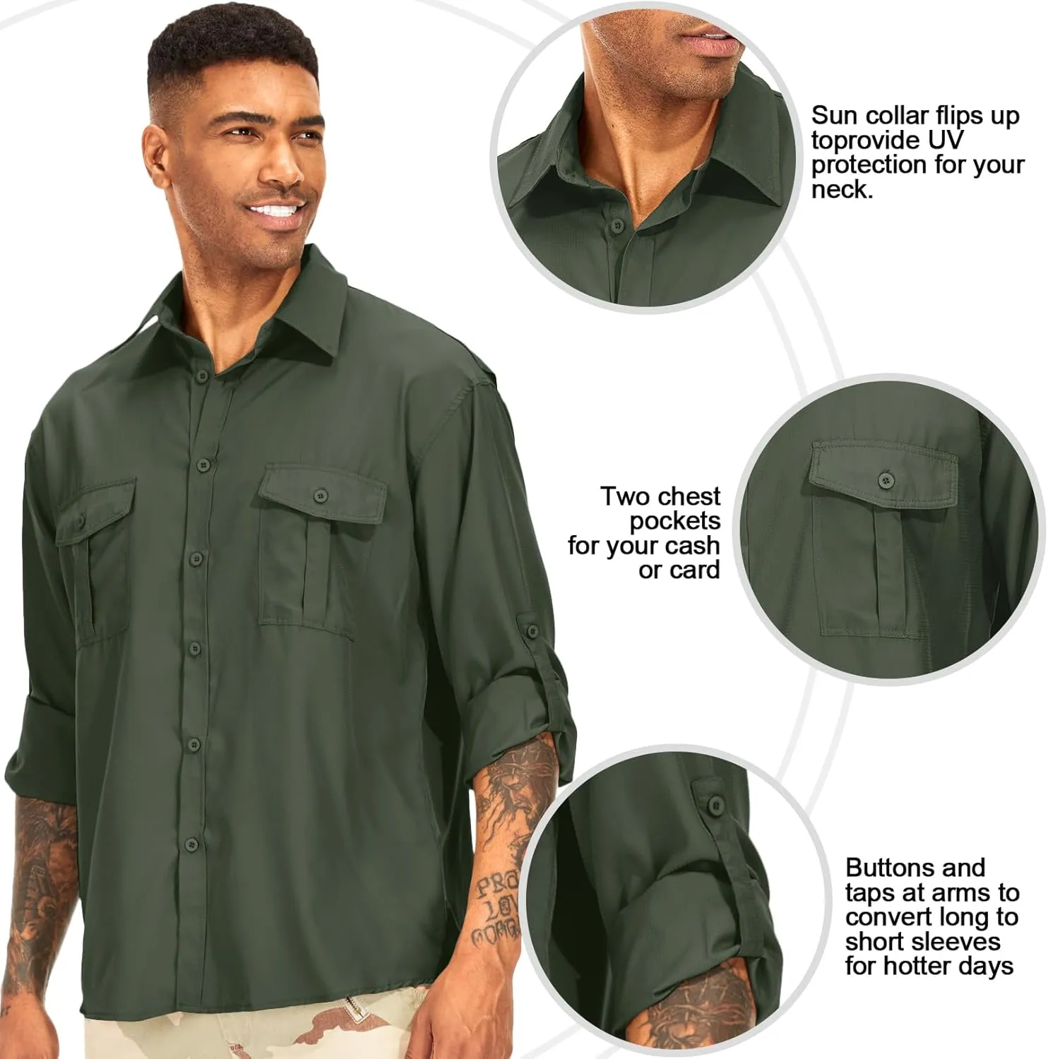 Men's Long Sleeve UV Sun Protection Shirt UPF 50  Quick Dry Cooling,Fishing Shirt for Safari Travel Hiking