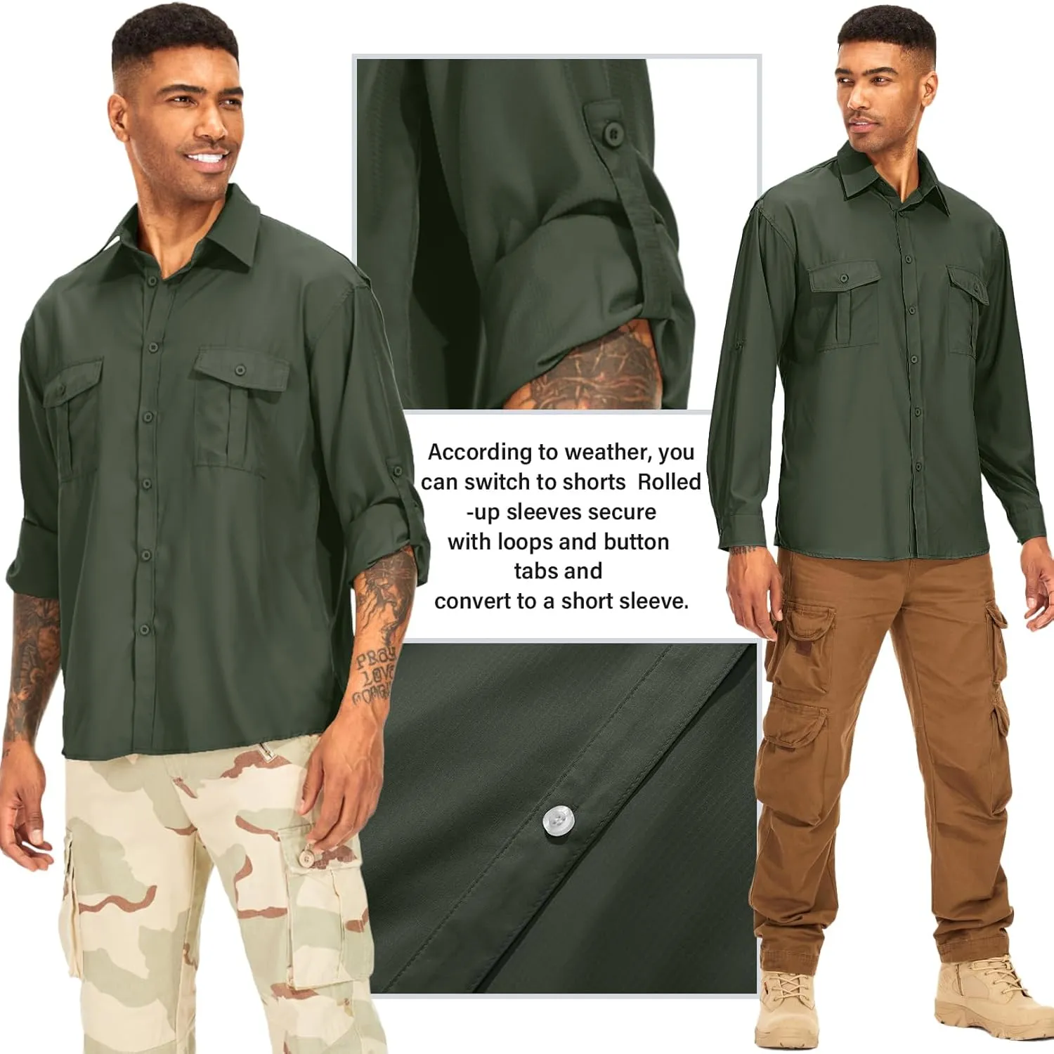 Men's Long Sleeve UV Sun Protection Shirt UPF 50  Quick Dry Cooling,Fishing Shirt for Safari Travel Hiking