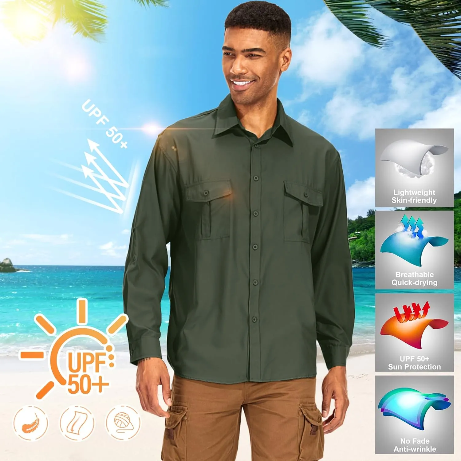 Men's Long Sleeve UV Sun Protection Shirt UPF 50  Quick Dry Cooling,Fishing Shirt for Safari Travel Hiking
