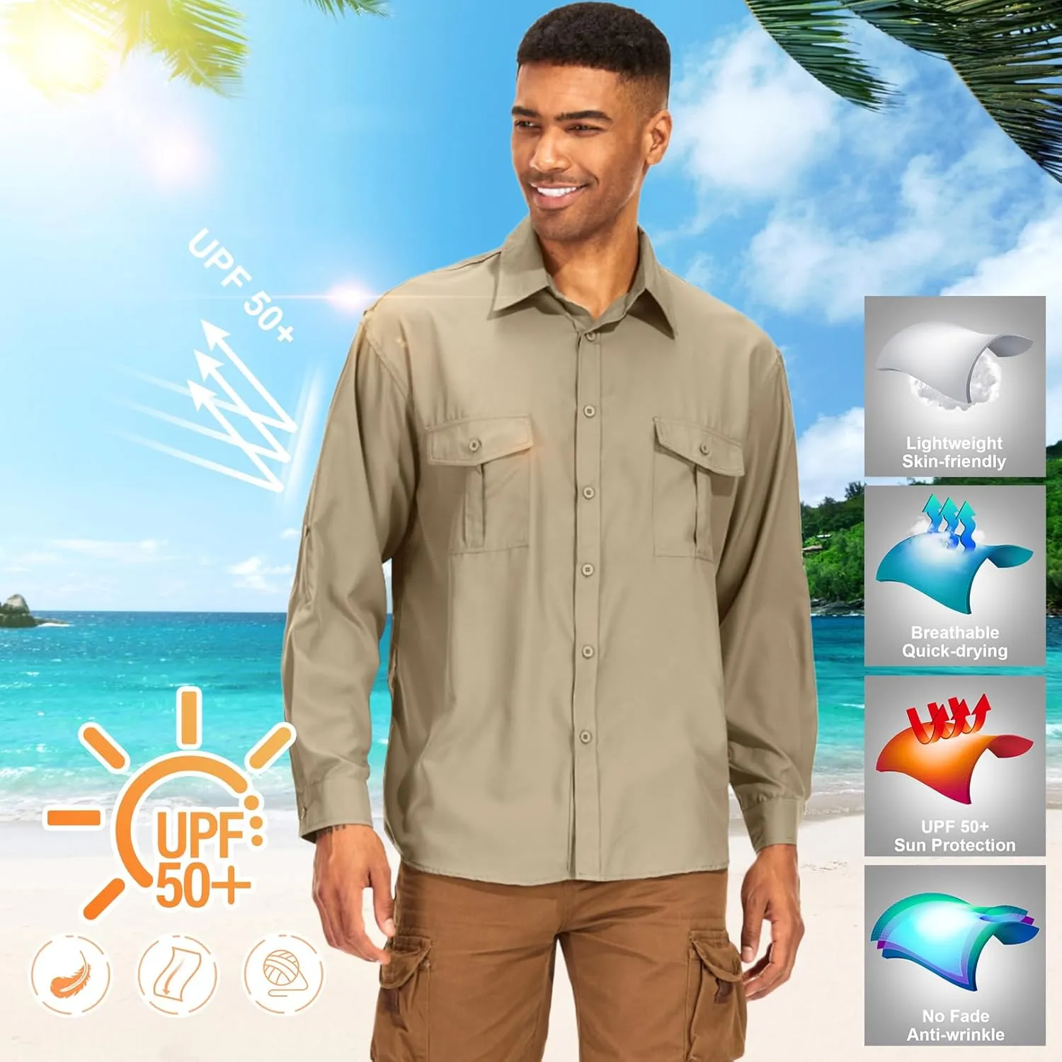 Men's Long Sleeve UV Sun Protection Shirt UPF 50  Quick Dry Cooling,Fishing Shirt for Safari Travel Hiking