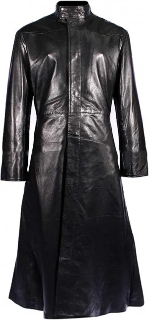 Men's Neo Matrix Heavy Duty Keanu Reeves Black Cotton Trench Coat Long Gothic Cosplay Costume