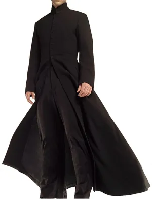 Men's Neo Matrix Heavy Duty Keanu Reeves Black Cotton Trench Coat Long Gothic Cosplay Costume