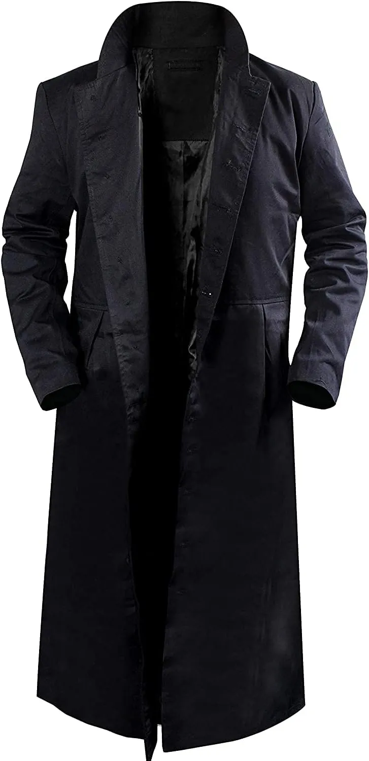 Men's Neo Matrix Heavy Duty Keanu Reeves Black Cotton Trench Coat Long Gothic Cosplay Costume