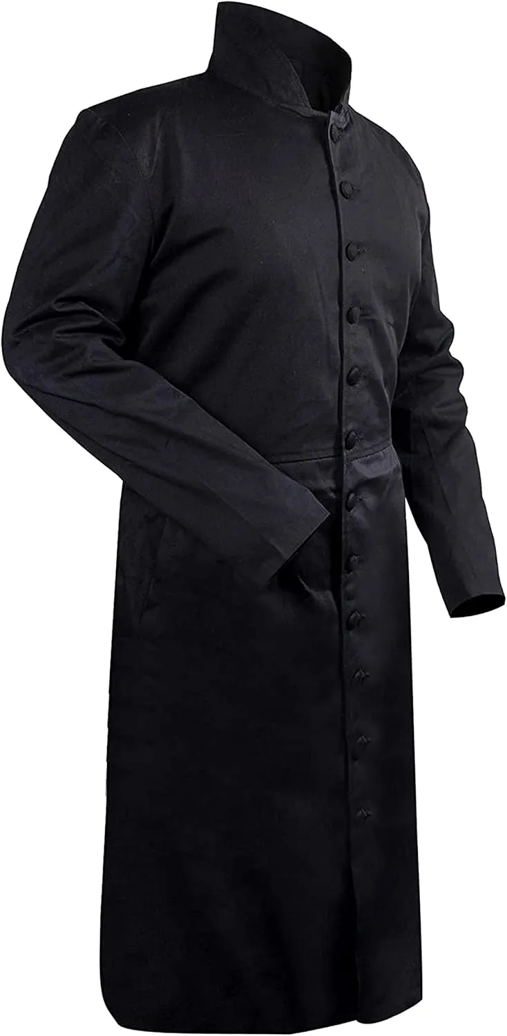 Men's Neo Matrix Heavy Duty Keanu Reeves Black Cotton Trench Coat Long Gothic Cosplay Costume