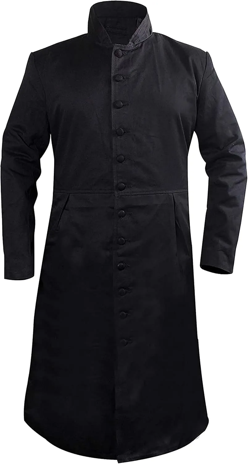Men's Neo Matrix Heavy Duty Keanu Reeves Black Cotton Trench Coat Long Gothic Cosplay Costume