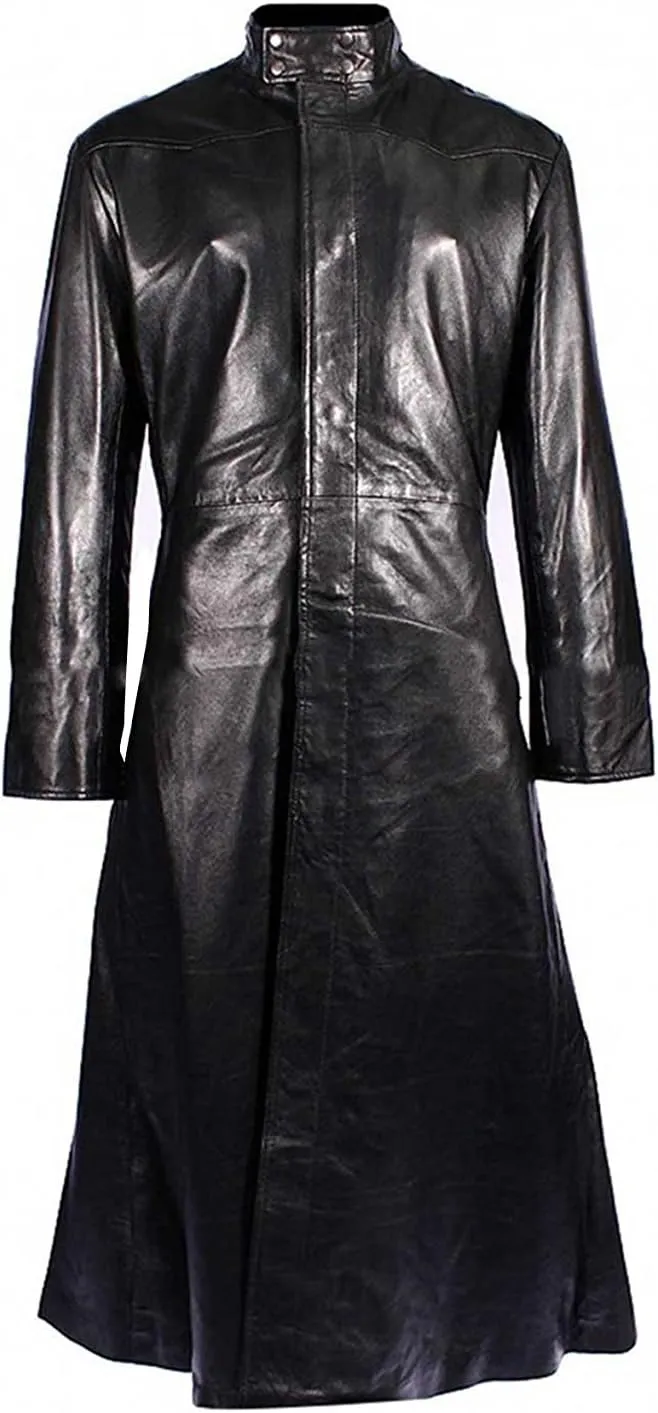 Men's Neo Matrix Heavy Duty Keanu Reeves Black Cotton Trench Coat Long Gothic Cosplay Costume