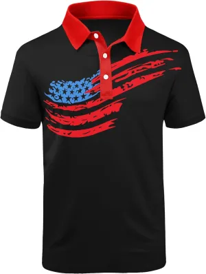 Men's Patriotic Polo Shirts Moisture Wicking Short Sleeves 4th July American Flag Golf Tennis Shirt Casual T-Shirt