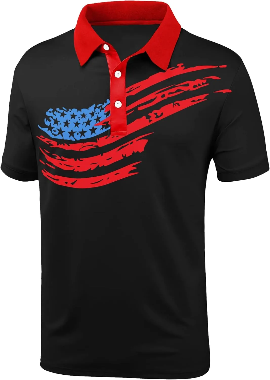 Men's Patriotic Polo Shirts Moisture Wicking Short Sleeves 4th July American Flag Golf Tennis Shirt Casual T-Shirt