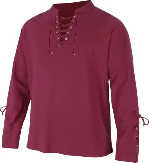 Men's Pirate Shirt Medieval Renaissance Steampunk Retro Long Sleeve Lace up T Shirt Viking Gothic Halloween Costume Top