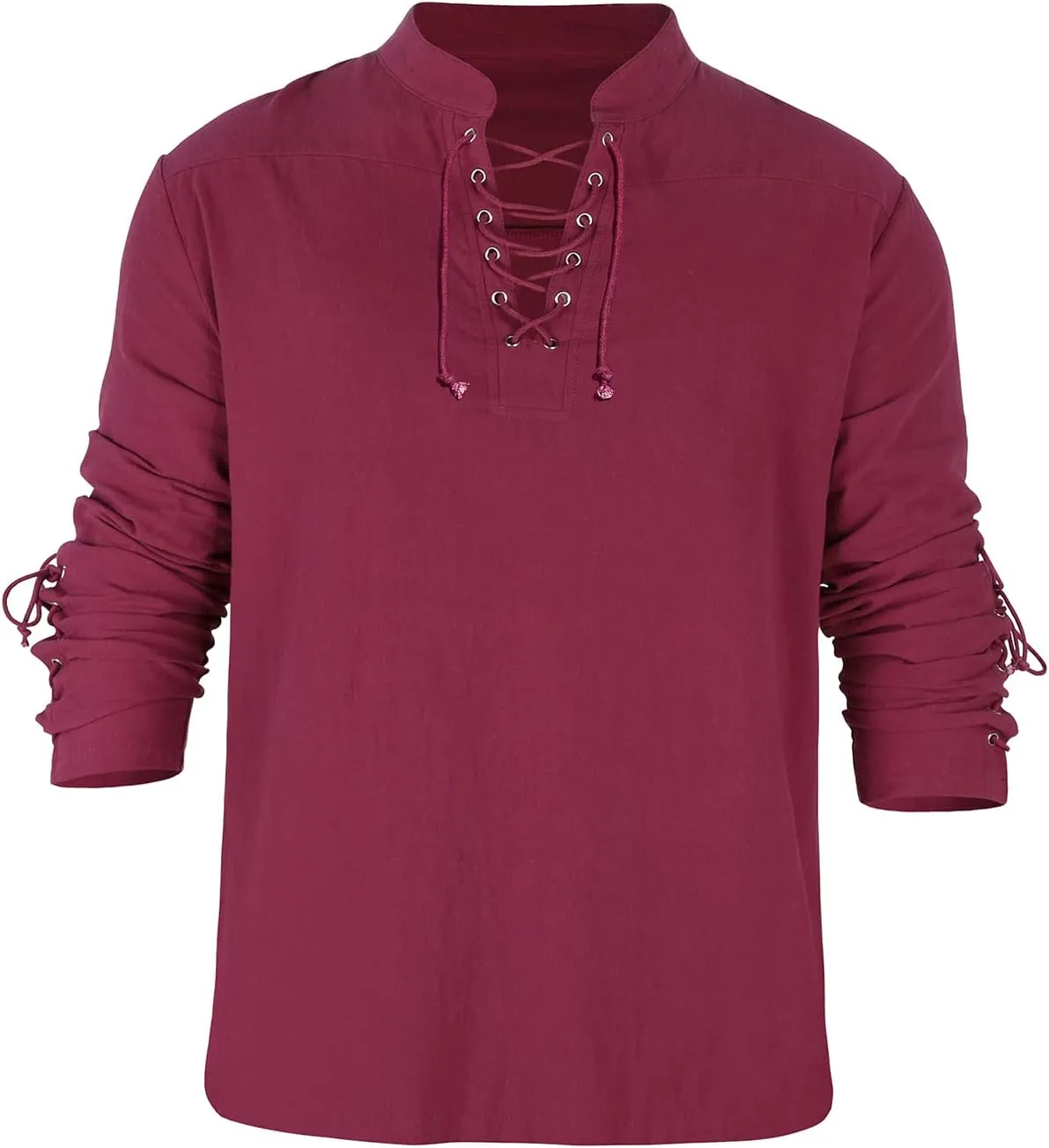 Men's Pirate Shirt Medieval Renaissance Steampunk Retro Long Sleeve Lace up T Shirt Viking Gothic Halloween Costume Top