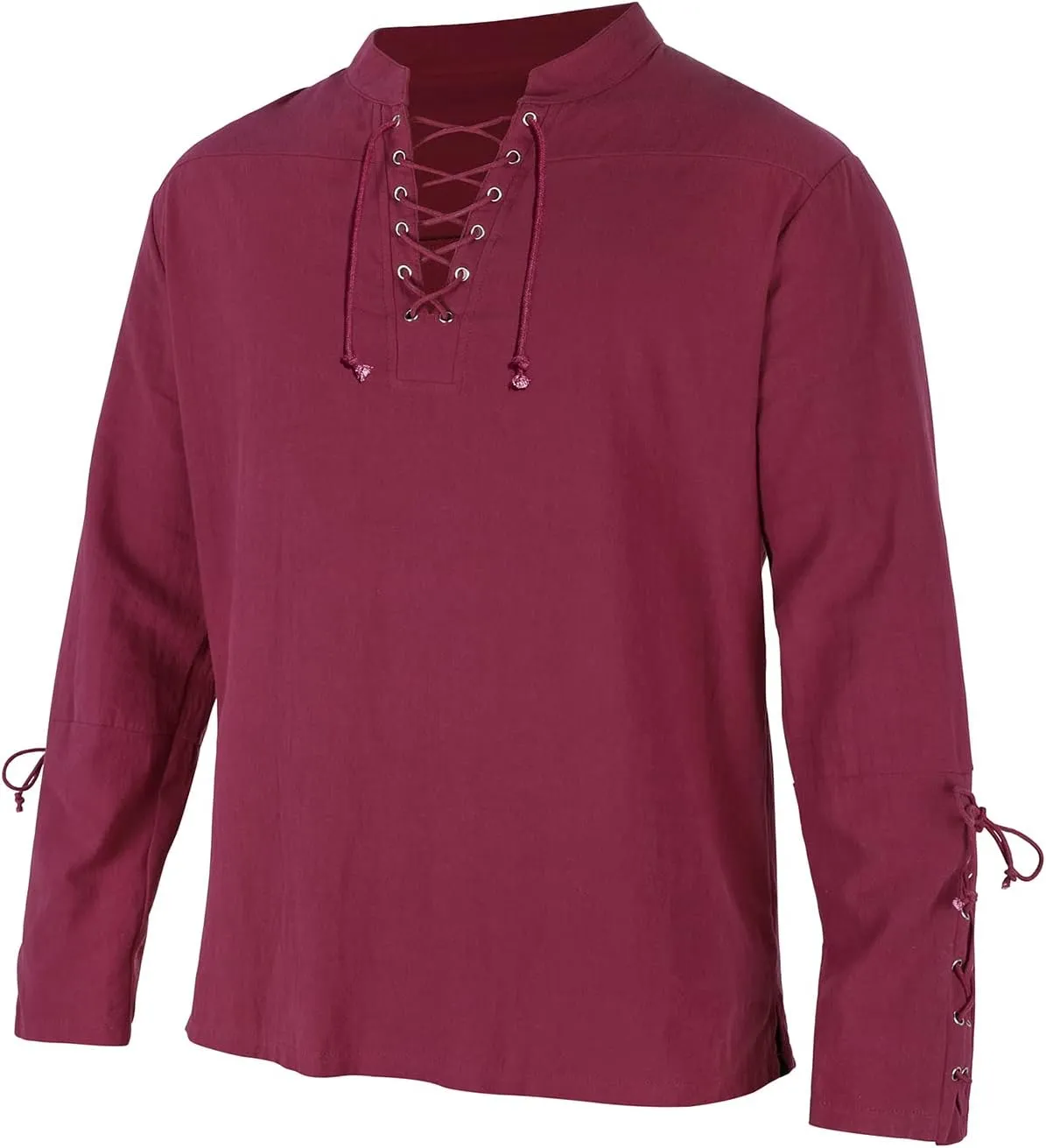 Men's Pirate Shirt Medieval Renaissance Steampunk Retro Long Sleeve Lace up T Shirt Viking Gothic Halloween Costume Top