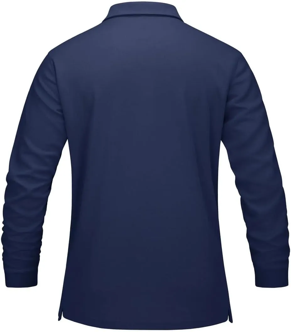 Men's Polo Shirt Long Sleeve Golf Shirts Quick Dry Lightweight 3-Button T-Shirt Work Fishing Athletic Tops