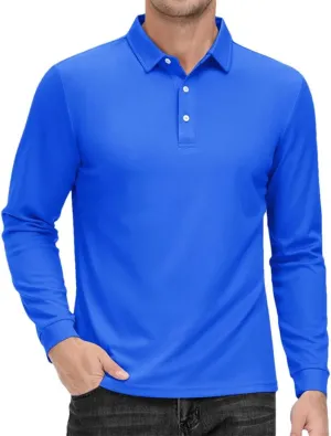 Men's Polo Shirt Long Sleeve Golf Shirts Quick Dry Lightweight 3-Button T-Shirt Work Fishing Athletic Tops