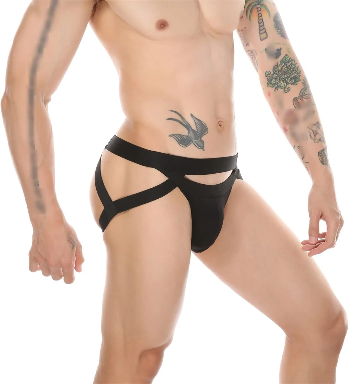Men's Sexy Double Thongs Briefs Hollow-Carved Design Hip Lift Bikini Low Waist Jockstrap Underwear Pants