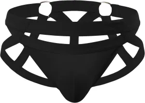 Men's Sexy Double Thongs Briefs Hollow-Carved Design Hip Lift Bikini Low Waist Jockstrap Underwear Pants