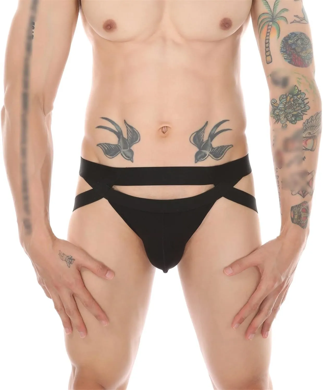 Men's Sexy Double Thongs Briefs Hollow-Carved Design Hip Lift Bikini Low Waist Jockstrap Underwear Pants