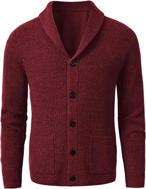 Men's Shawl Collar Cardigan Sweater Button Slim fit Wired Knitted Merino Wool Sweater
