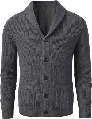 Men's Shawl Collar Cardigan Sweater Button Slim fit Wired Knitted Merino Wool Sweater