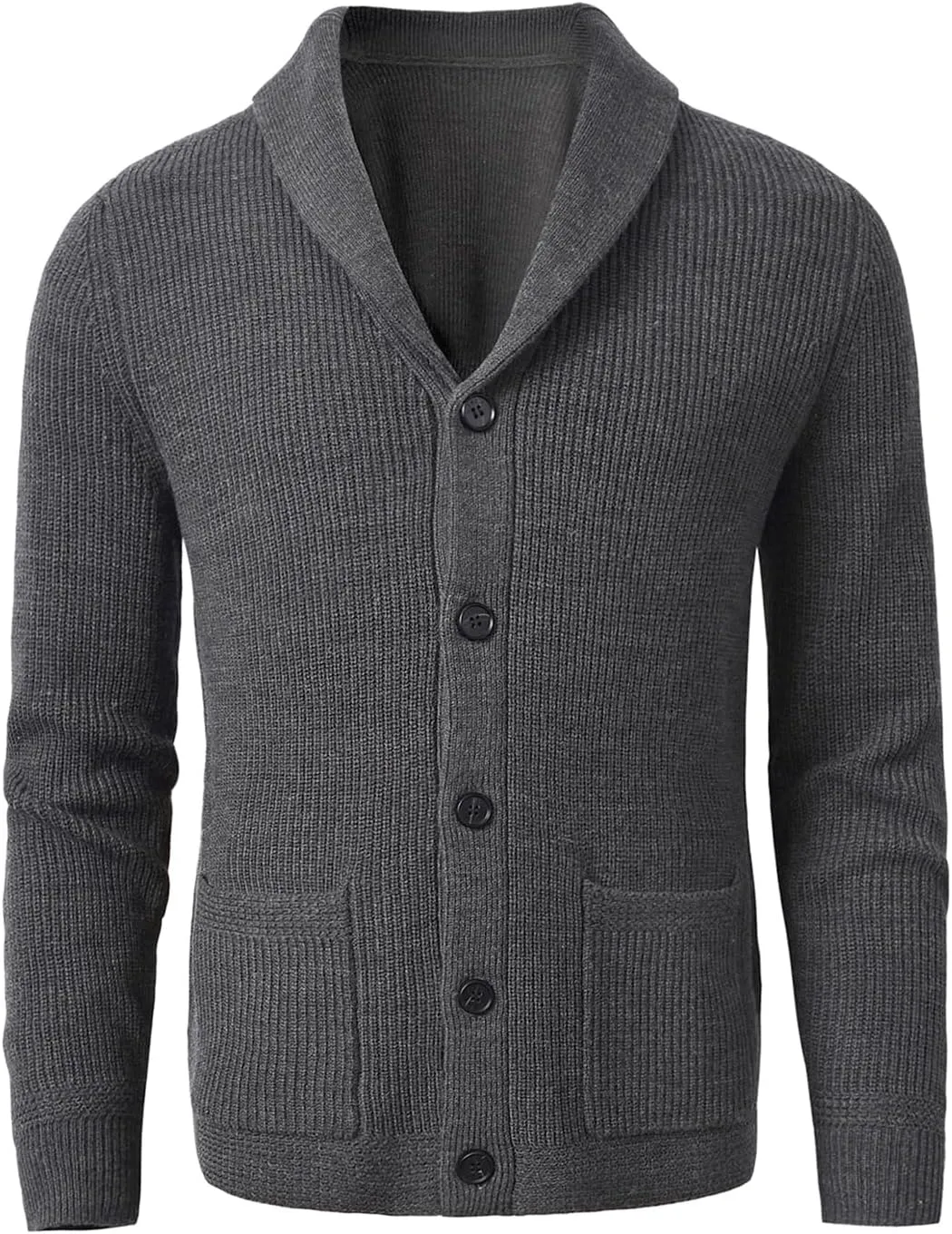 Men's Shawl Collar Cardigan Sweater Button Slim fit Wired Knitted Merino Wool Sweater