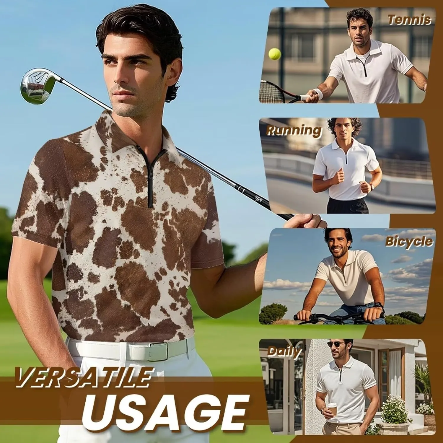 Men's Short Sleeve Shirt Zipper Collar Golf Shirt Summer Quick Dry Athletic Tops Slim Fit Sports Tennis Shirts