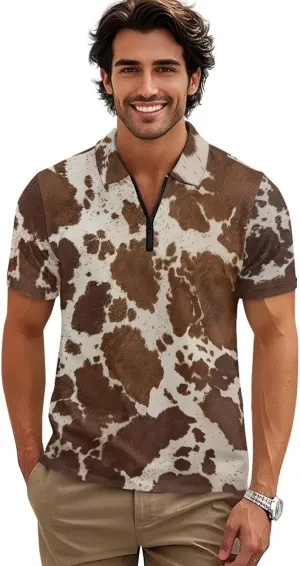 Men's Short Sleeve Shirt Zipper Collar Golf Shirt Summer Quick Dry Athletic Tops Slim Fit Sports Tennis Shirts