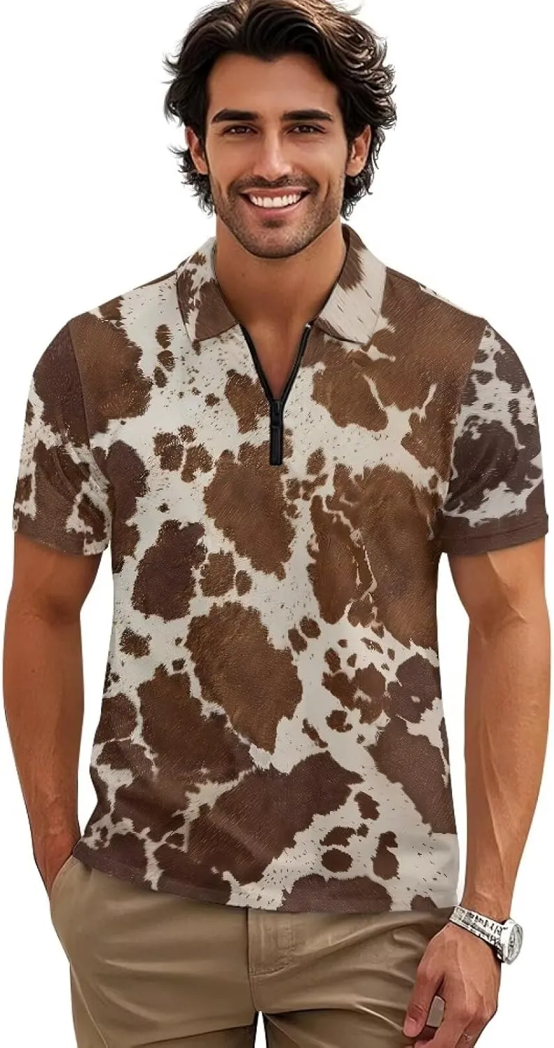 Men's Short Sleeve Shirt Zipper Collar Golf Shirt Summer Quick Dry Athletic Tops Slim Fit Sports Tennis Shirts