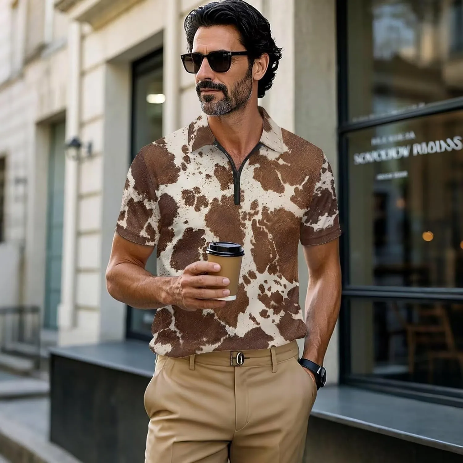 Men's Short Sleeve Shirt Zipper Collar Golf Shirt Summer Quick Dry Athletic Tops Slim Fit Sports Tennis Shirts