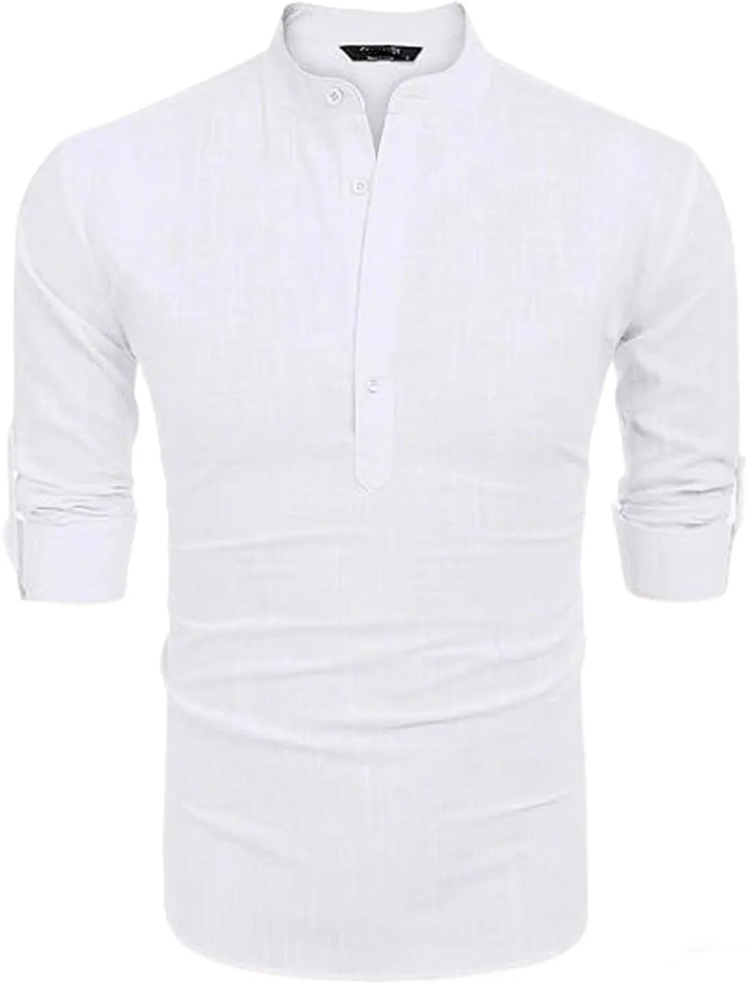 Men's Summer Loose Fit Cotton Linen Henley Shirt Beach Sport Casual Long Sleeve Breathable Moisture-Wicking T-Shirt
