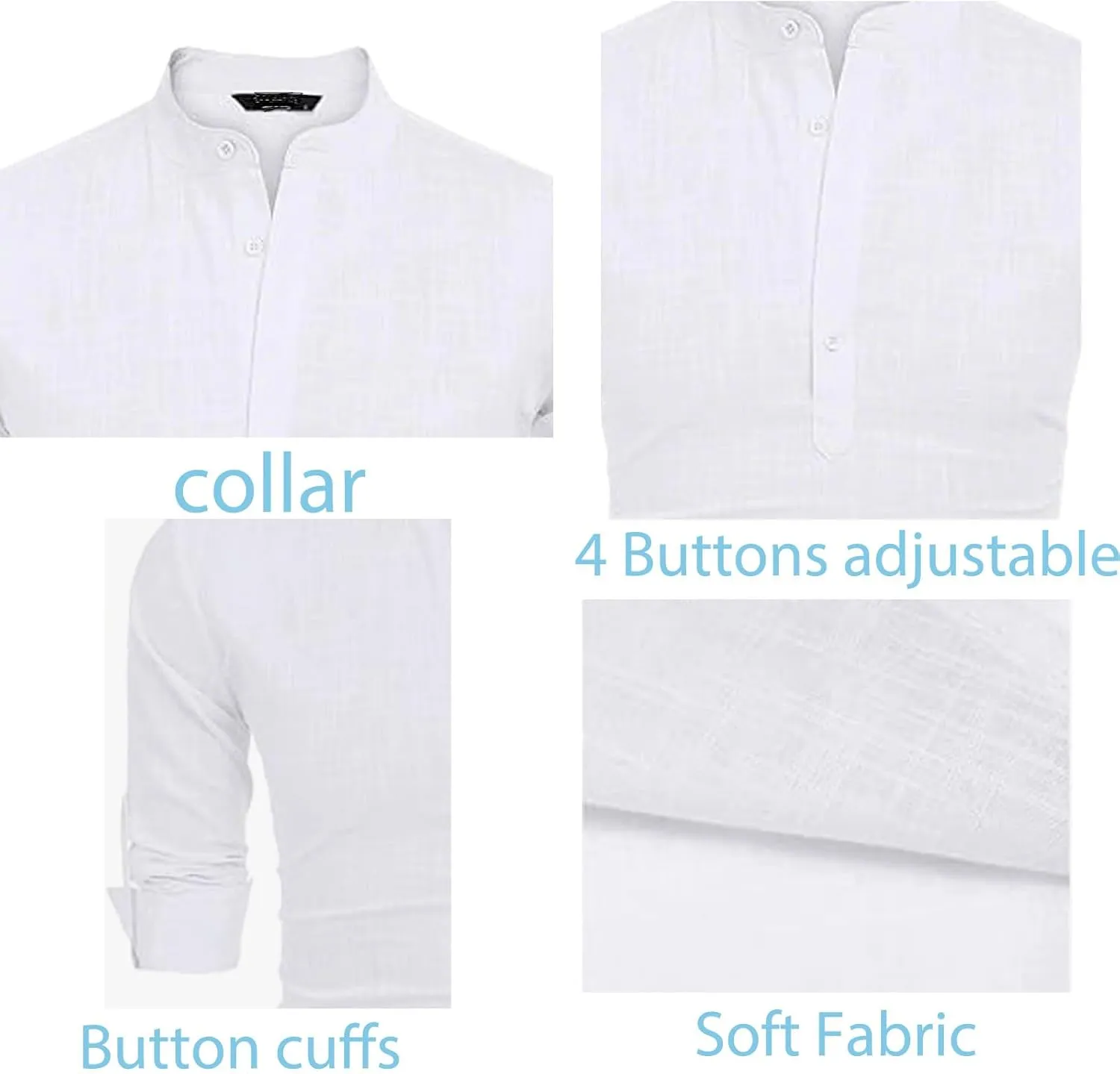 Men's Summer Loose Fit Cotton Linen Henley Shirt Beach Sport Casual Long Sleeve Breathable Moisture-Wicking T-Shirt