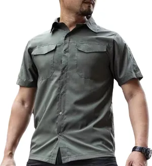 Men's Tactical Cargo Shirt, Quick-Dry Military Summer Workwear Lapel Breathable