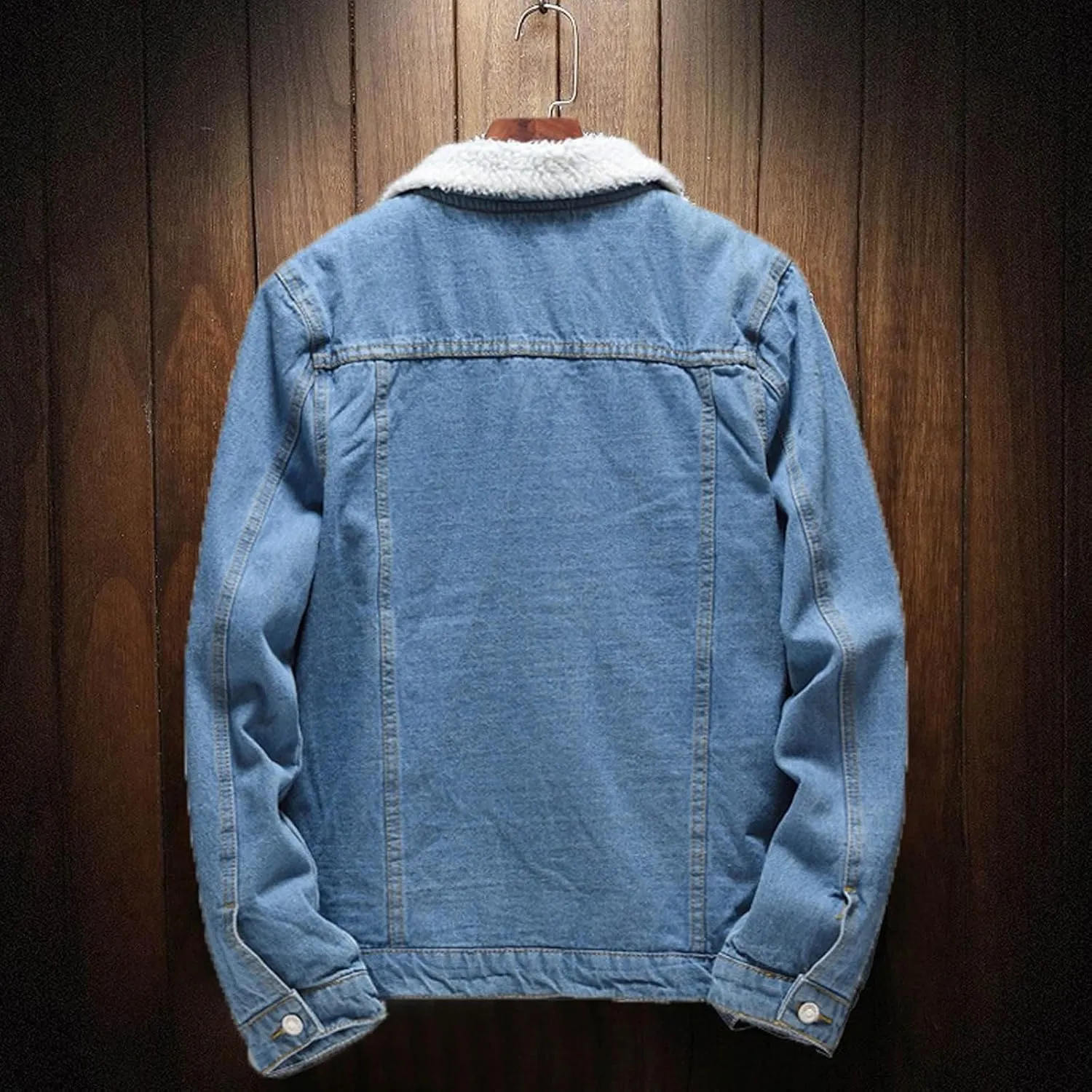 Men's Winter Coat: Fleece Lined Denim Jacket with Pockets, Big & Tall Sizes, Multicoloured
